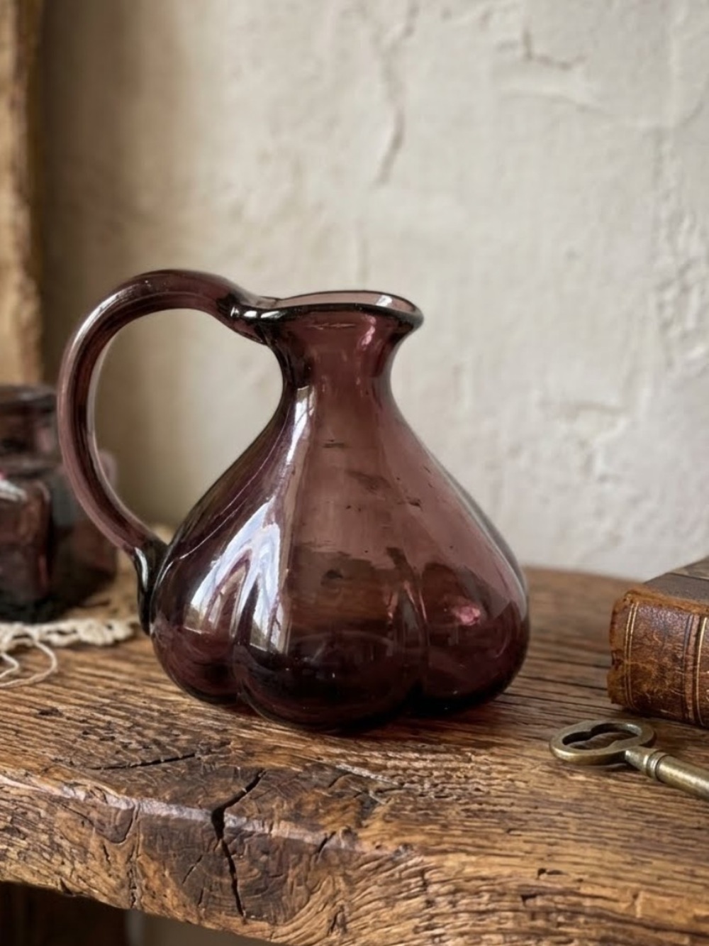 Amethyst Glass Pitcher Vase Decor